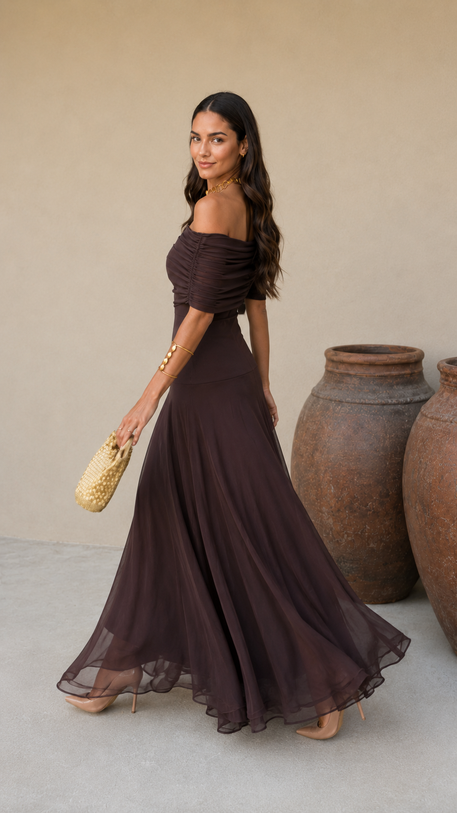 Monterra™ Elegante Abito da Sera Marrone