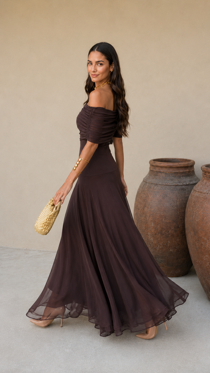 Monterra™ Elegante Abito da Sera Marrone