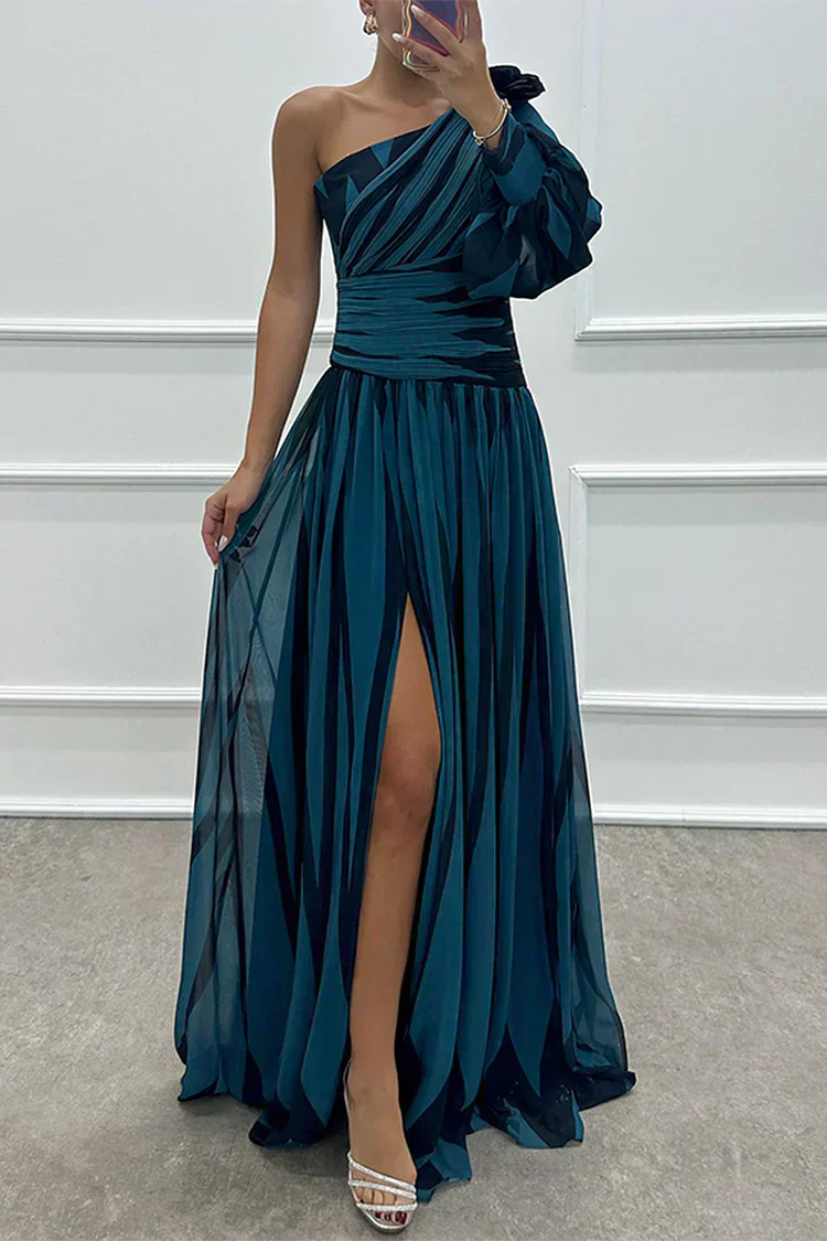 Hazel™ | Abito Maxi Elegante a Righe con Spalla Scoperta