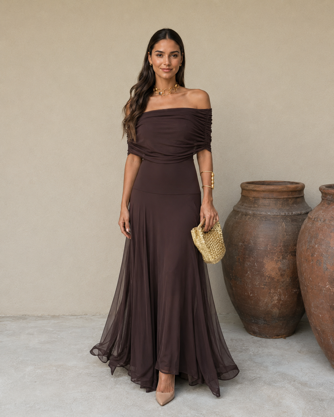 Monterra™ Elegante Abito da Sera Marrone