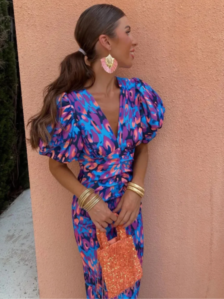 Amelia™ | Abito Midi Plissettato Vivid