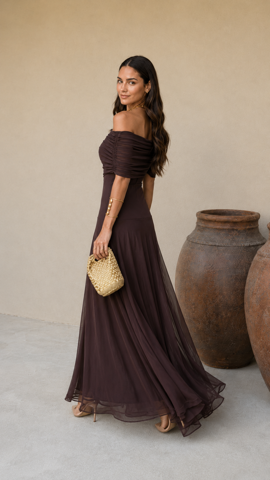 Monterra™ Elegante Abito da Sera Marrone