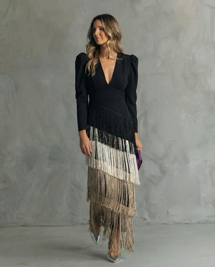 Chiara – Vestito Elegante con Maniche a Frange