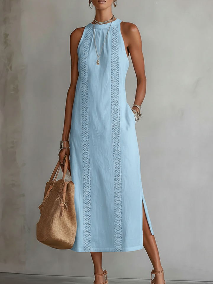Ruth | Abito Maxi in Stile Lino con Collo Mao