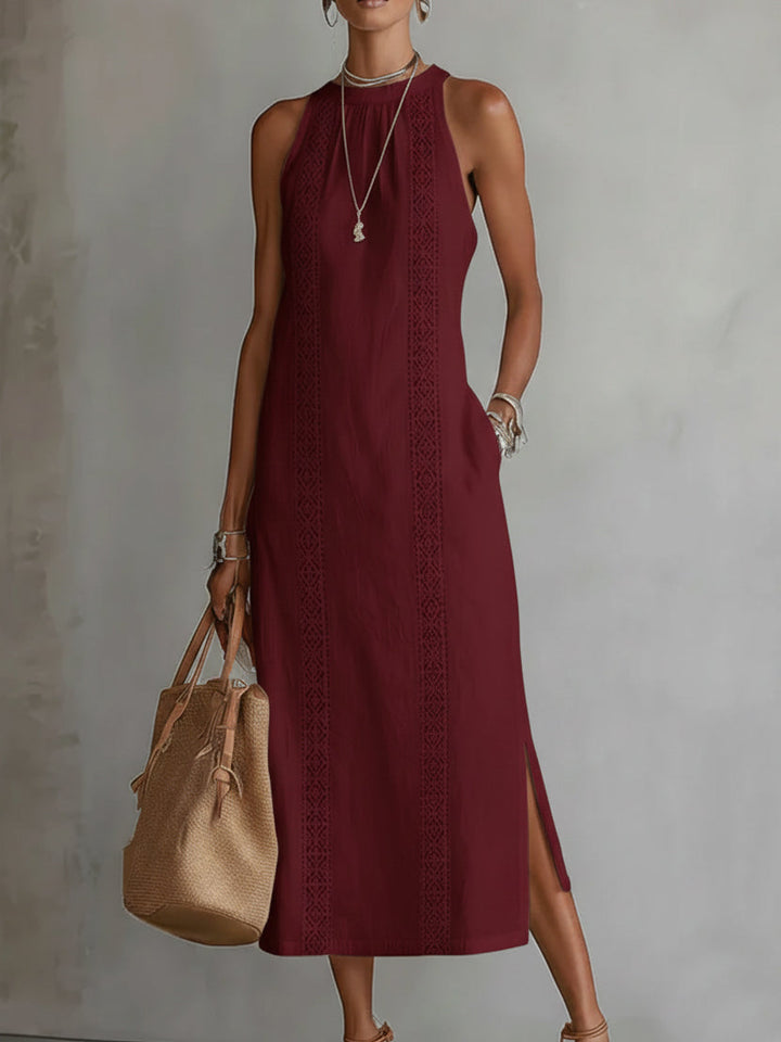Ruth | Abito Maxi in Stile Lino con Collo Mao