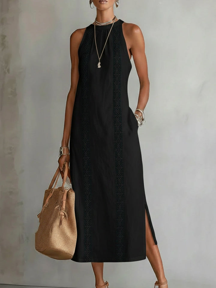 Ruth | Abito Maxi in Stile Lino con Collo Mao