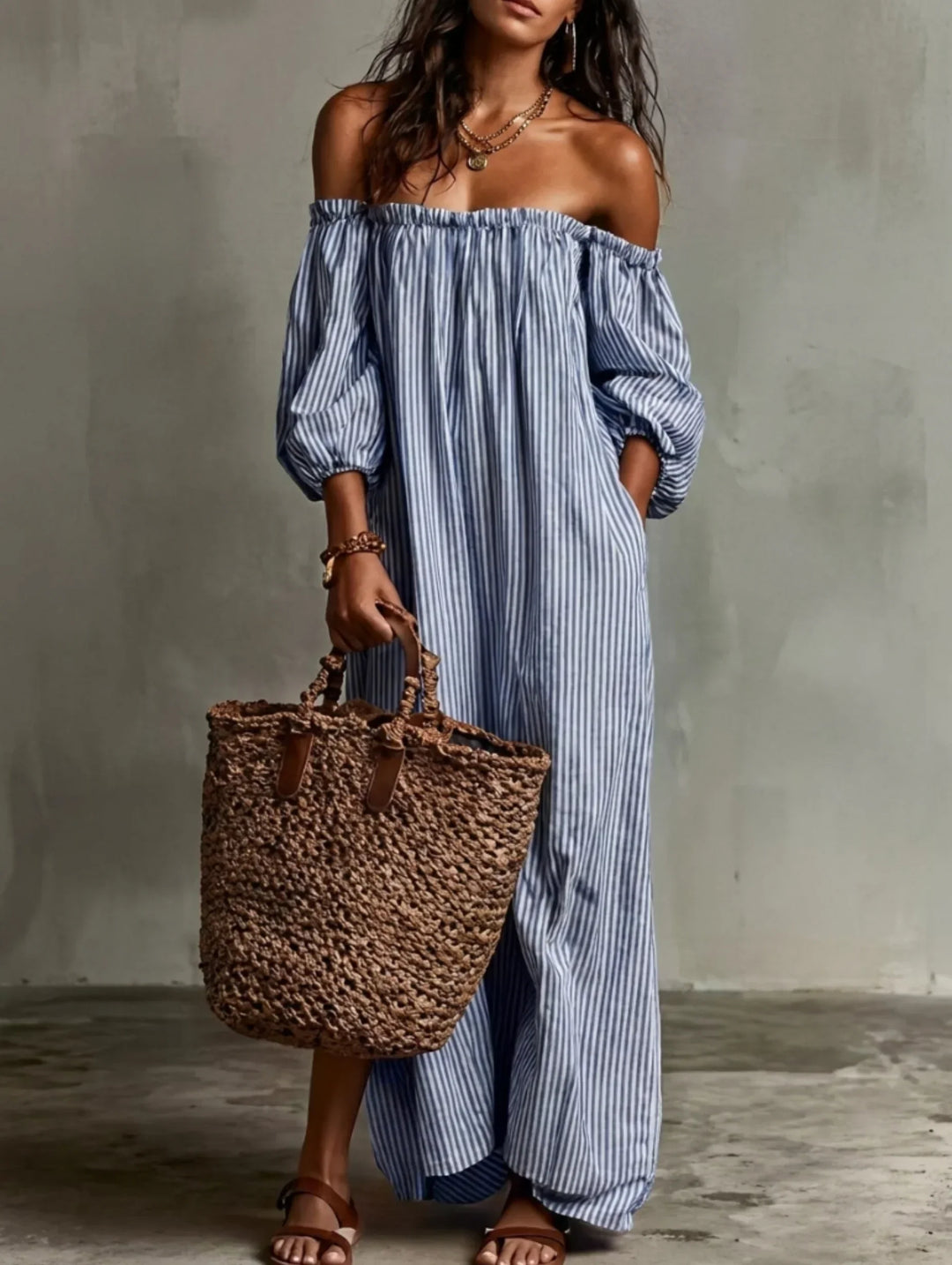 Elena | Abito lungo fluente con design off-the-shoulder